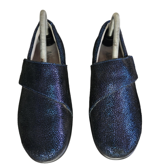 Alegria Cosmos Lauryn Blue Metallic Leather Shoes Clogs Women Sz 38/ 8- 8.5 Wide - Picture 1 of 15